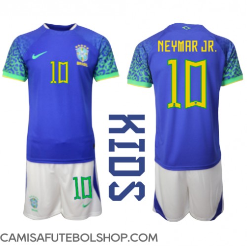 Camisa de time de futebol Brasil Neymar Jr #10 Replicas 2º Equipamento Infantil Mundo 2022 Manga Curta (+ Calças curtas)